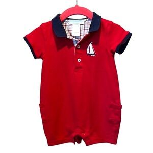 Janie and Jack Boy’s Preppy Nautical Romper Size 0-3 Months Sailboat